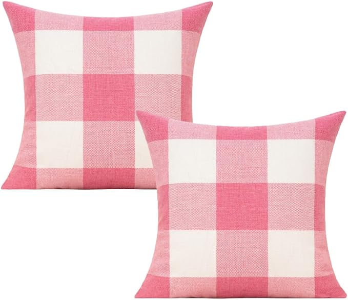 VAKADO Valentines Pink Throw Pillow Covers 16x16 Set of 2 Buffalo Valentines Day Decorative Gingham Farmhouse Decor Outdoor Checkered Cushion Plaids Cases Home Decorations for Bedroom Couch Sofa Patio