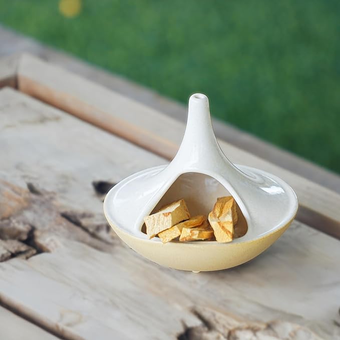 3 in 1 Incense Holder for Palo Santo Sticks Sage Bundles Cone Incense, Handcrafted Ceramic Incense Burner Holder Ash Catcher with Chimney, Smudge Bowl for Yoga Meditation Home Decor (Chimney White)
