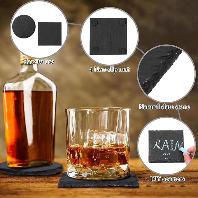 36pcs Black Slate Coasters Bulk Set 18 Round & 18 Square 4Inch Stone Coasters for Laser Engraving, DIY, Home, Bar, Wedding & Party Decor