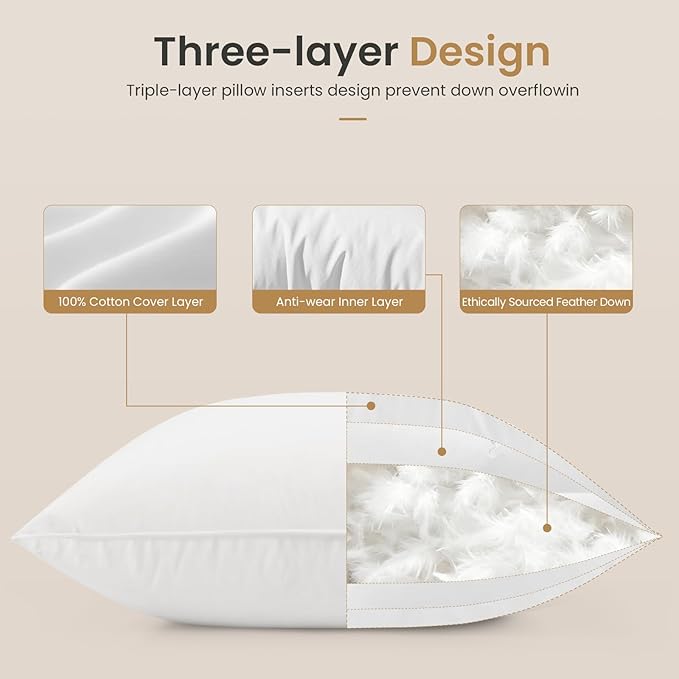 BHZ 12x20 Pillow Inserts Set of 2, Down Feather Alternative Lumber Pillow Inserts, Decorative Soft Rectangle White Throw Pillows Insert for Couch Bed Dorm Sofa with Breathable Cover