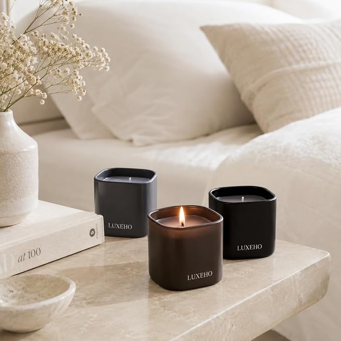 Luxury Scented Candle Set 3-Pack | Home Decor & Giftable Soy Candles | Champagne, Sandalwood & Amber | 75h Burn Time | Cotton Wick | Elegant Decorative Jars