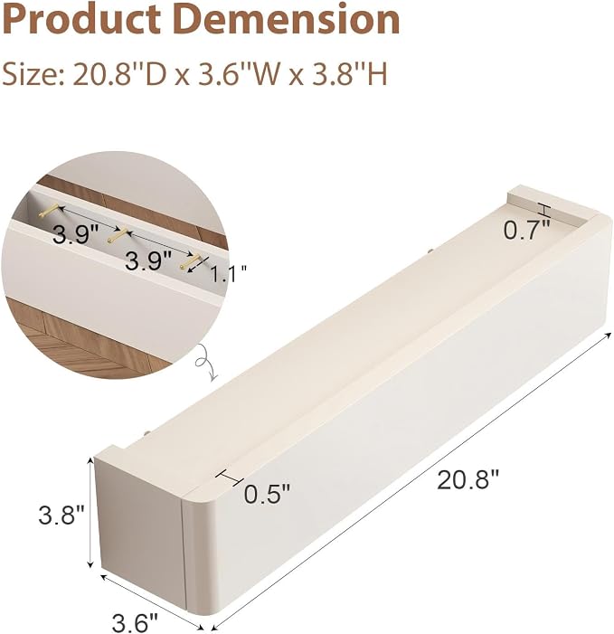 CycleCrew Solid Wood Wall Mounted Coat Rack with Shelf Hooks - Modern Floating Shelves with 5 Hidden Hooks, Heavy Duty Entryway Coat Key Holder Hanger for Hallway Bathroom Bedroom Home Decor