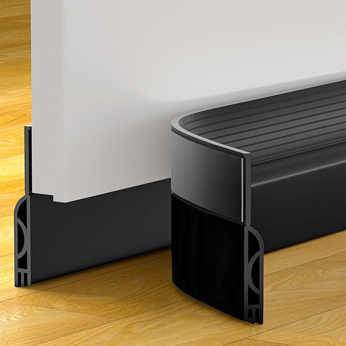 6Pack Door Draft Stopper, Black Door Sweep for Bottom of Exterior & Interior Doors Weather Stripping Door Seal Gap Filler Bottom Noise Cold Air Insulation Save Energy Install Quickly Easily