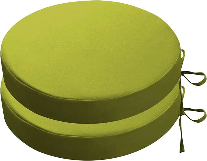 SK Studio Round Outdoor Chair Cushions for Patio Furniture, Set of 2 Waterproof Patio Chair Cushion with Adjustable Ties for Garden Sofa Couch, Light Green, 22"x22"x3"