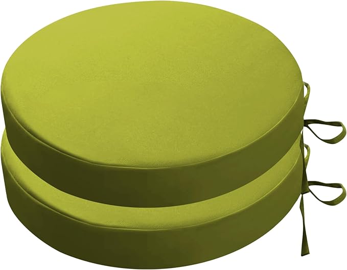 SK Studio Round Outdoor Chair Cushions for Patio Furniture, Set of 2 Waterproof Patio Chair Cushion with Adjustable Ties for Garden Sofa Couch, Light Green, 19"x19"x3"