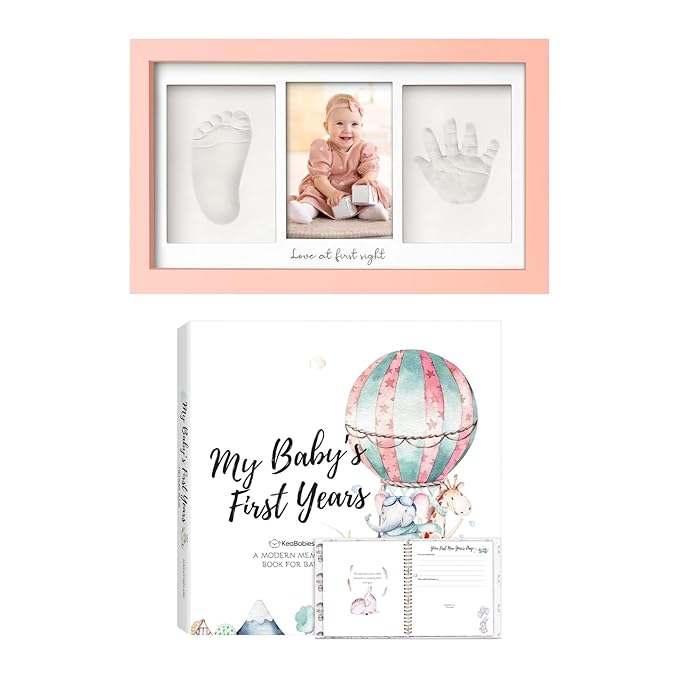 KeaBabies Baby Hand and Footprint Kit and First 5 Years Baby Memory Book Journal - Kids Prints Duo Photo Frame for Newborn - 90 Pages Hardcover First Year Keepsake Milestone Book for Boys, Girls