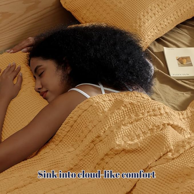 PHF 100% Cotton Waffle Pillow Shams Queen Size, 2 Pack 20" x 30" Soft Skin-Friendly Pillowcases, No Filling, Aesthetic Woven and Breathable Waffle Weave Pillow Case Covers for Bed, Pumpkin Orange