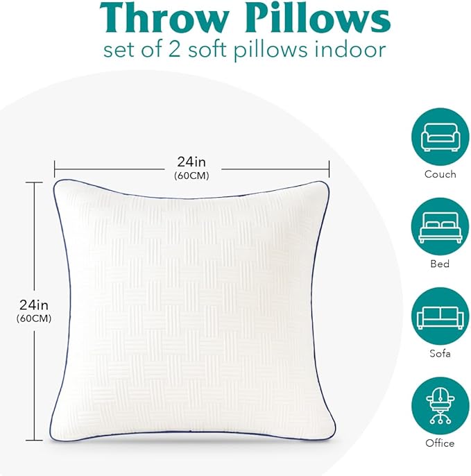 Oubonun 24 x 24 Pillow Inserts Set of 2 - Square Decorative Throw Pillows for Couch Bed Sofa Living Room 100% Polyester Filling Beige 24 Inch Pillows