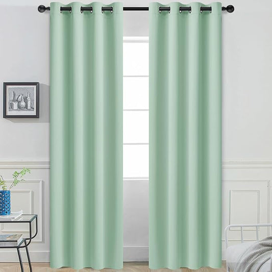 Yakamok Green Curtains 84 Inches Length Blackout Curtain for Bedroom-Light Sage Green Room Darkening Thermal Insulated Grommet Drapes Panels for Living Room, 52W x 84L, Light Sage, 2 Panels
