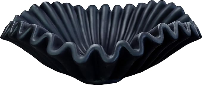 Large Decorative Handmade Bowl Decor, Modern Home Decoration, Fan Shaped Bowl, Ruffle Decor, Stylish Key Bowl for Entry Table, Decorative Fruit Bowl for Kitchen Counter, Black
