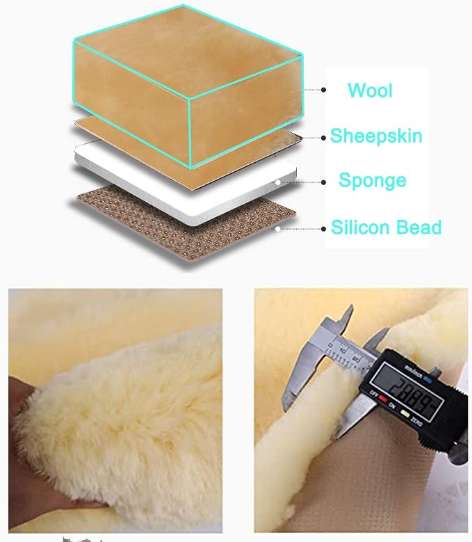 OGLAND Fuzzy Genuine Sheepskin Car Rear Seat Cover for Kids Dogs Pets Auto Bench Back Cushion Interior Accessories with Soft Fluffy Wool Natural Fur, Honey Beige