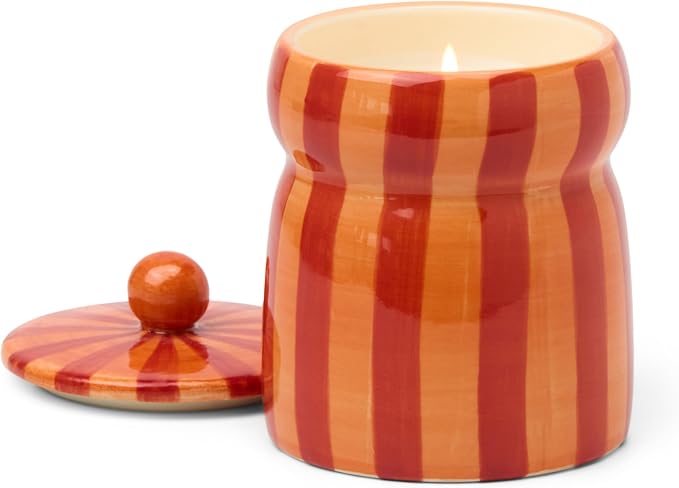 Paddywax Cabana Hand-Painted Scented Candle with Lid in Ceramic Reusable Jar, Clean-Burn Soy Candle, Spiced Apple Scent, Approx. 42 Hour Burn Time, 6.5 oz