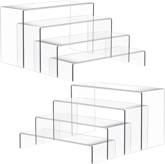 Anglelife Large Acrylic Risers, 8 Pcs 2 Set (7”L~8”L~9”L) Rectangular Stands Shelf Clear for Decor, Clear Display Risers Cake Shelves Retail Shoe Showcase