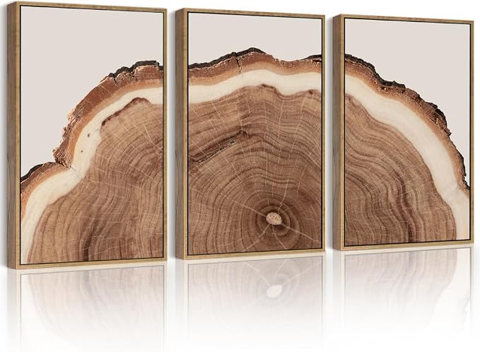 PHOPAGO Vintage Tree Rings Wood Framed Wall Art Large 16x24in Modern Retro Stump Wall Decor Nature Farmhouse Rustic Art Prints Home Decor - Natural Framed