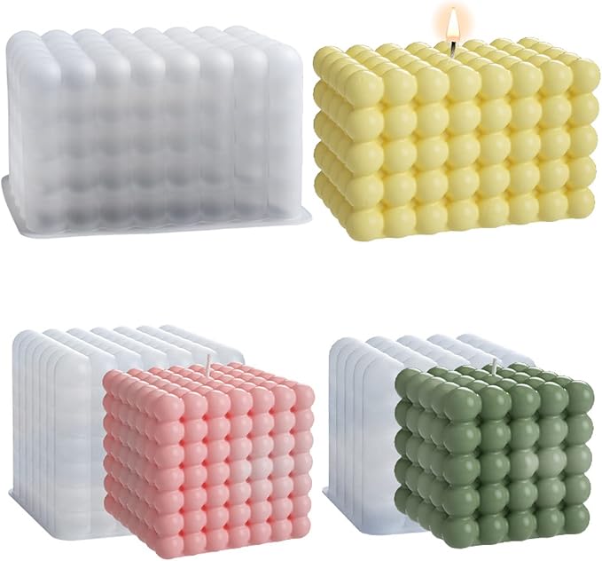 3pcs 3D Bubble Cube Candle Molds, Silicone Bubble Mold for Soy Wax Candle Making, Soap, Chocolate, Mousse, Dessert, Resin Art