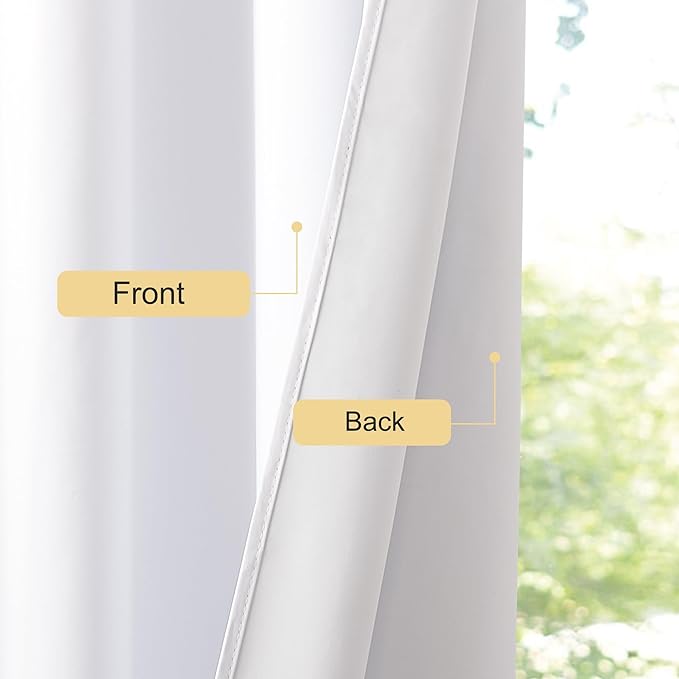 NICETOWN 100% Blackout White Curtains 63 inch Length, Grommet Thermal Insulated Window Treatment Heat Reducing Drapes for Bedroom/Kids Room, W37 x L63, 2 Panels