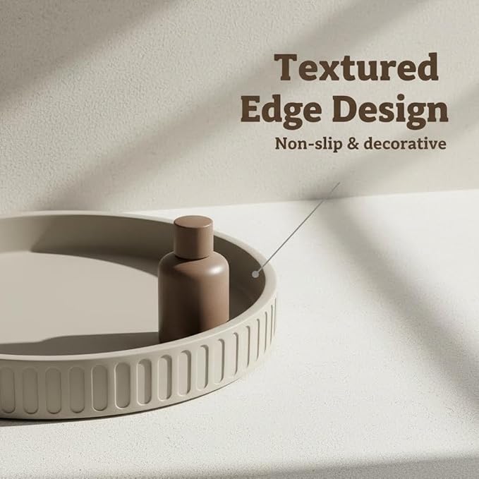 12in Decorative Tray for Coffee Table Tray Decor, Gray 100% Solid Concrete Decorative Round Tray for Kitchen, Living Room, Home Decor