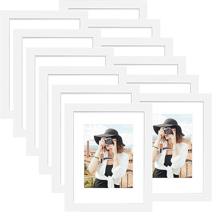 Picrit 8x12 Picture Frame Set of 12, Display 6x8 with Mat or 8x12 without Mat, Photo Frames for Wall Mounting or Table Top Display, White
