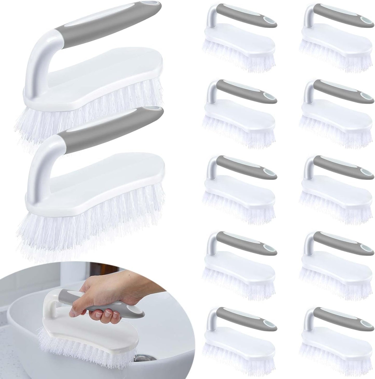 Lallisa 12 Pcs Scrub Brush for Cleaning with Handle Comfortable to Grip Heavy-Duty Flexible Stiff Bristles Scrubber Brushes Bulk for Shower Bathroom Carpet Kitchen Floor Tiles (Gray)