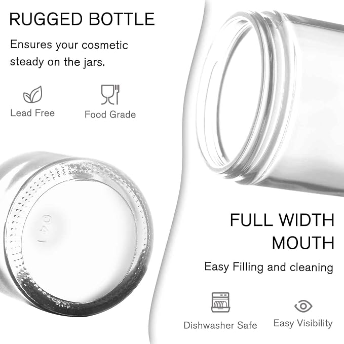 Tecohouse 4 oz Glass Jars with Lids, 48 Pack Clear Cream Canning Mason Jars with Lids, White Labels & Inner Liners, Empty Airtight Round Clear Slime Containers for Spice, Lotion, Ointments