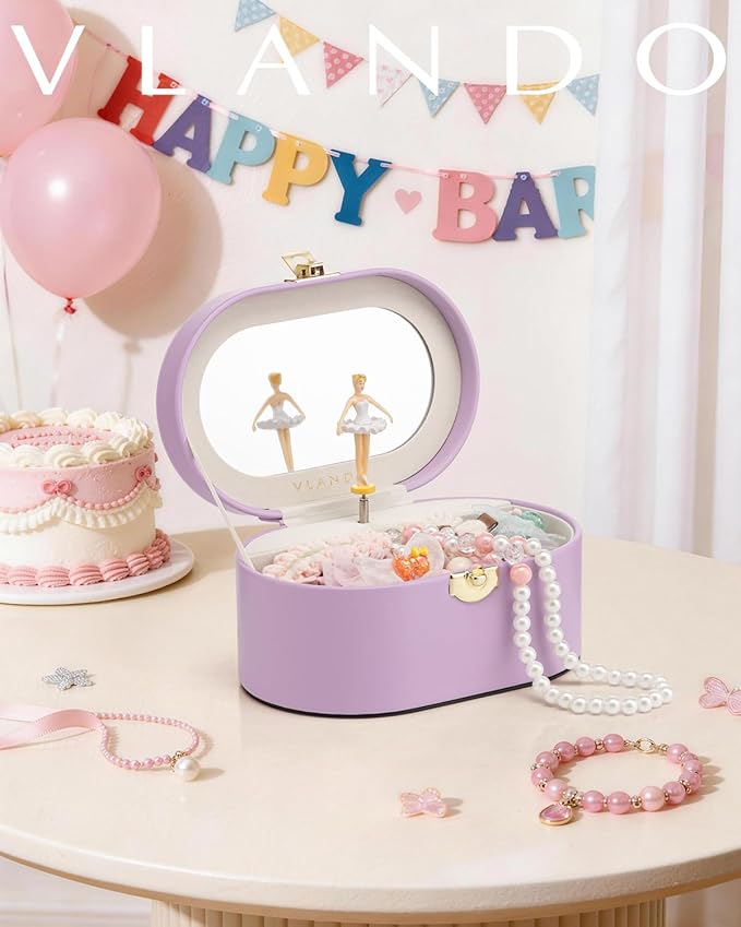 Vlando Musical Jewelry Box for Girls - Kid Music Box with Ballerina for Birthday Bedroom Decor - Birthday Gift for Girls Ages 4 5 6 7 8-12 Year Old - Purple