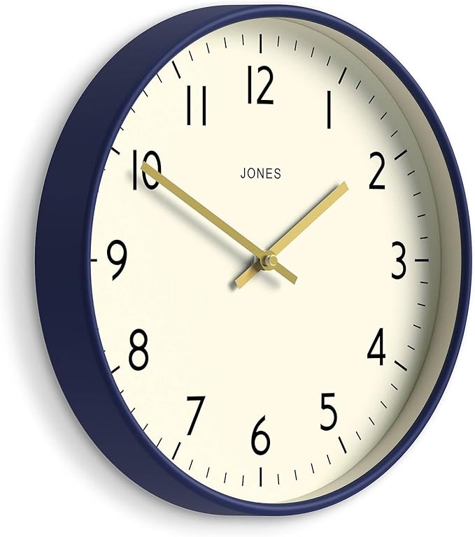 JONES CLOCKS® Studio wall Clock | Modern Round Style | 12 inch | Dark Navy Blue | Easy to Read Numbers | Versatile Design for Kitchen, Living Room or Office