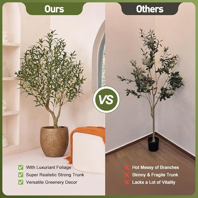Artificial Olive Tree 5FT Fake Plants Indoor - UV Resistant Faux Olive Tree in Black Pot, Outdoor Tall Faux Silk Tree - Fake Trees for Modern Home Decor,Living Room, Office, Patio, Balcony, VN154