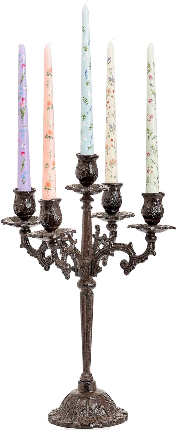 Sungmor Pretty Floral Taper Candlesticks, Beautiful 5-Color Decal Craft, 10" Long Decorative Candle, Scented & Colored Tall Candlestick, Long Burning & Smokeless Tapered Holiday Party Celebrate Candle
