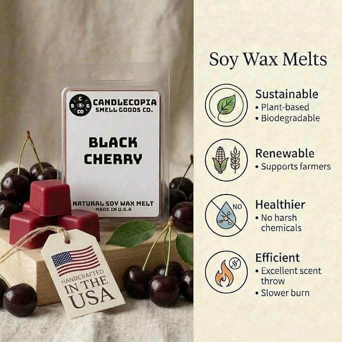 Black Cherry Strongly Scented Hand Poured Vegan Wax Melts, 12 Scented Wax Cubes, 6.4 Ounces in 2 x 6-Packs