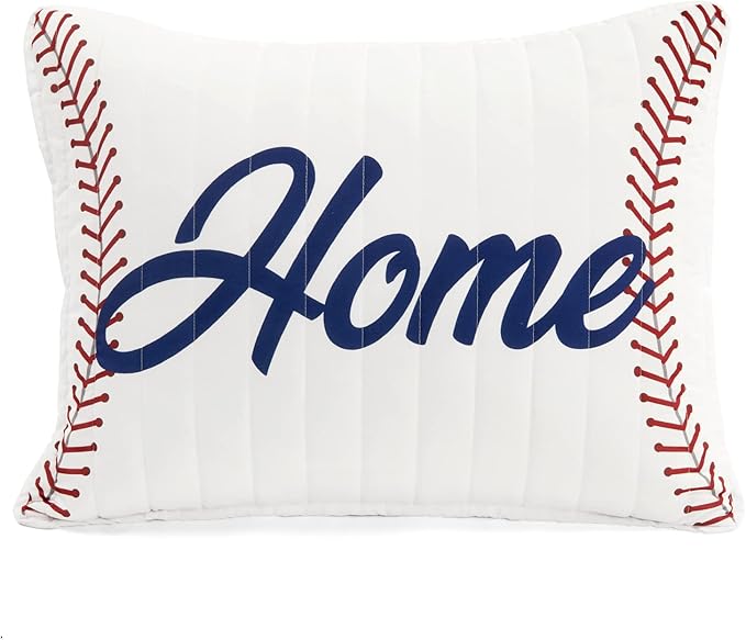 Lush Decor Baseball Game Reversible Quilt Twin Size 4 Piece Set White & Red - Toddler Bedding Set Twin Quilt - Sports Bedroom Decor - Baseball Bedding
