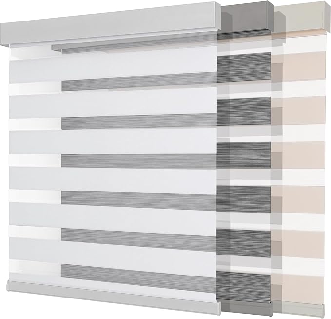 Joydeco Cordless Zebra Blinds (Pro), Dual Layer Light Control Zebra Blinds for Windows, Light-Proof Aluminum Cover, Free-Stop Roller Shades for Home & Office (White,33" W x 75" H)