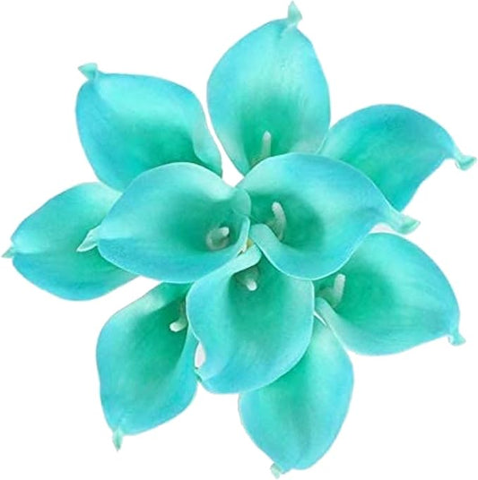 Floral Kingdom Artificial Calla Lily Flowers 20 Pack 14 Inch Turquoise Blue – Real Touch Faux Flowers for Home Decor, Table Centerpieces, Coastal Décor & Weddings