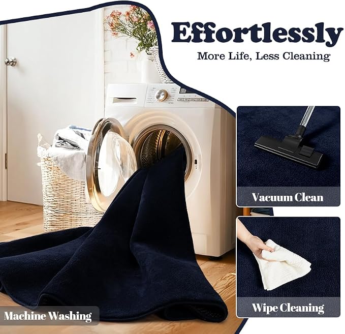 qulint Modern Carpet Runners for Hallway 8ft, Navy Blue Non Slip Kitchen Runner Rugs 2x8 Soft Thickened Memory-Foam Indoor Washable Rug, Minimalist Solid Carpet for Bedroom Living Room Home Decor