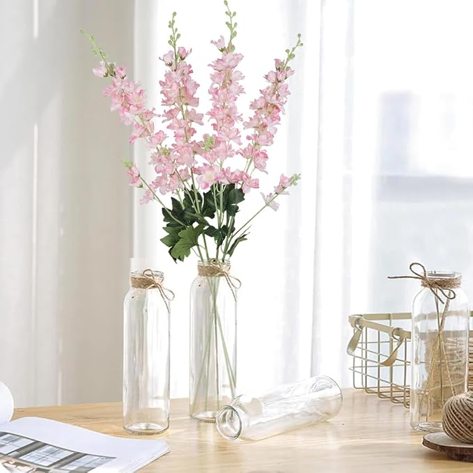 8PCS Faux Pink Delphinium 33.5'' Long Stem Artificial Delphinium Flowers Fake Larkspur Flowers for Home Wedding Garden Table Centerpieces Decor(Gradient Pink)