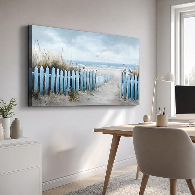 Wall Art for Living Room Large Beach Oil Painting Ocean Sea Bird Seagull Canvas Artwork Framed Ocean Themed Artwork Seascape Coastal Picture for Office Bedroom Decor 58x28in