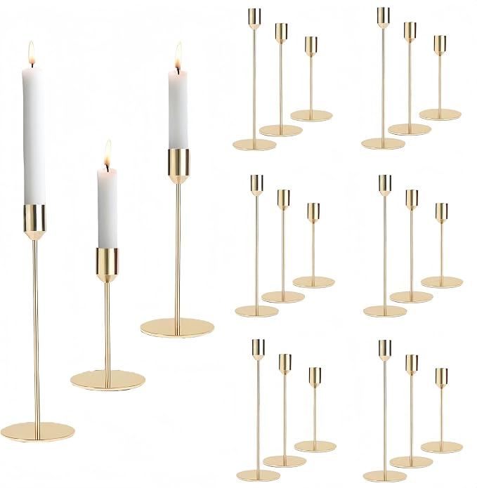 18 Pcs Brass Gold Candlestick Holders Set, Gold Taper Candle Holders Bulk for Candlesticks Vintage Candle Sticks Holder Decor for Table Centerpiece Wedding Birthday Party Christmas Home Decorative