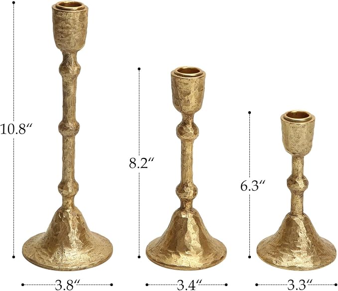 NIKKY HOME Vintage Elegant Gold Hammered Taper Candle Holders Set of 3 | Classic Decorative Resin Candlestick Stand, Perfect for Table Centerpiece, Mantels, Weddings, Dinners, Festive Events