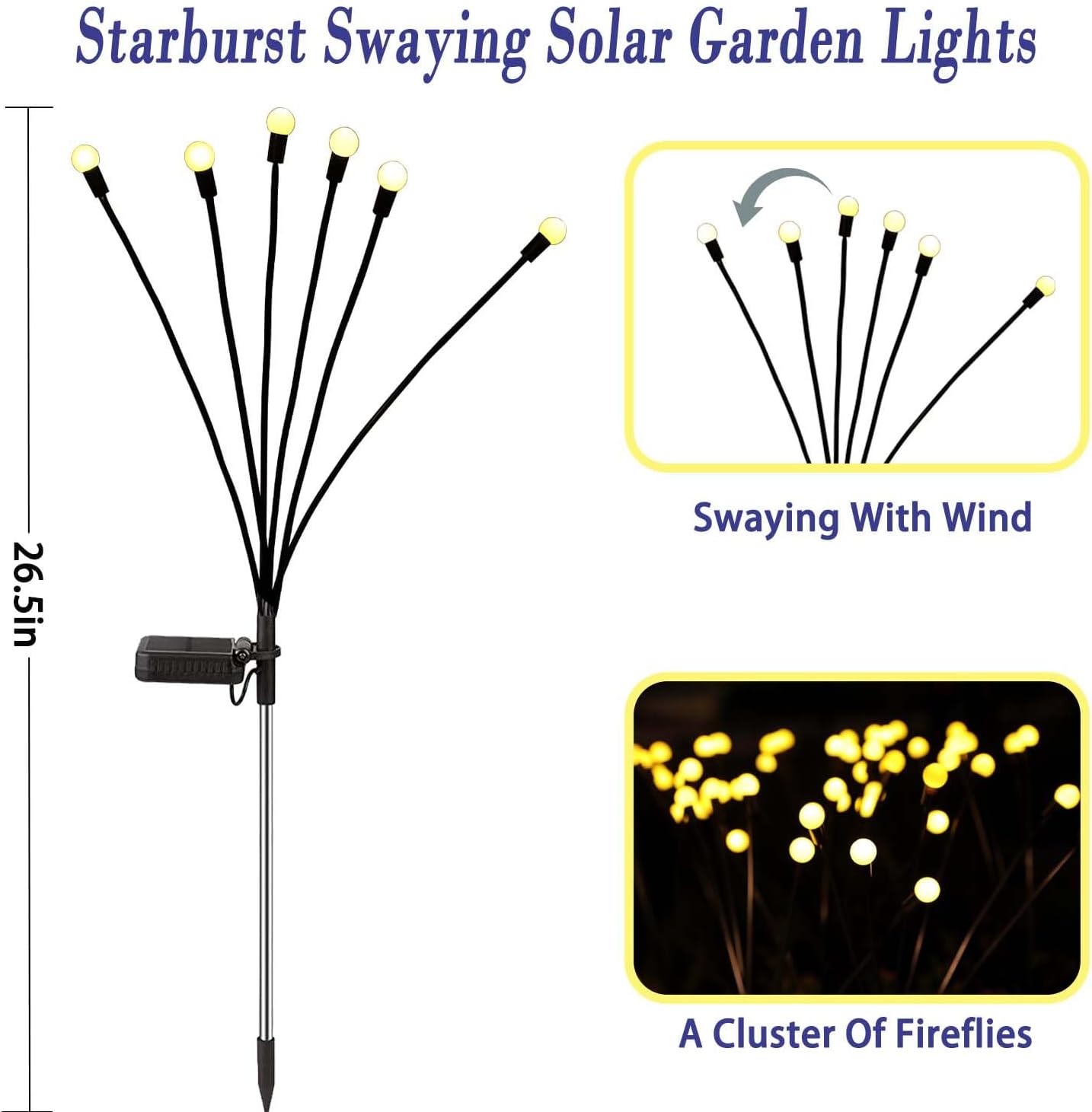 Solar Lights Outdoor Garden – 6 Pack 36 LEDs Solar Firefly Lights, Swaying Lights Waterproof, Solar Decorations for Yard Patio Pathway Lawn Gardening Gifts