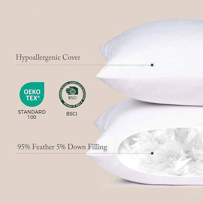 puredown® Lumbar Pillow Inserts 12 x 20 (Pack of 2, White), Filled with Feather and Down, Decorative Pillows for Couch, Home Decor