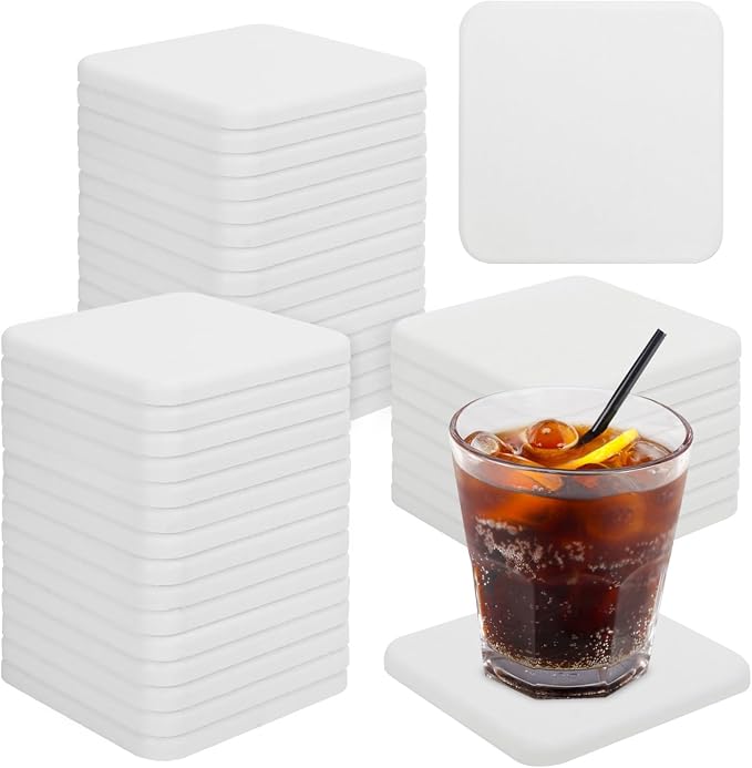 40 Pack 4" Square Diatomaceous Earth Coaster, Versatile Water Absorbent Diatomite Coaster, Premium Water Absorbing Bath Stone Mat for Modern Home