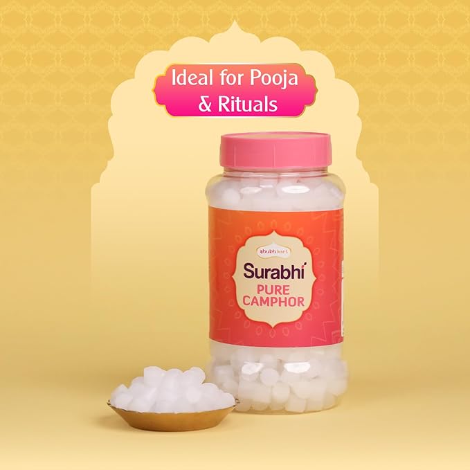 Shubhkart Surabhi 100% Pure Camphor Crystals or Aromatherapy, Incense, Odor Eliminator, Puja (Surabhi Camphor, 250 g | 8.8 oz)