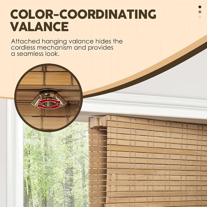 Cordless Bamboo Roman Shades, Light Filtering Bamboo Shades Blinds Window Treatment Roll Up Blind for Windows, 32" W x 64" H, Natural