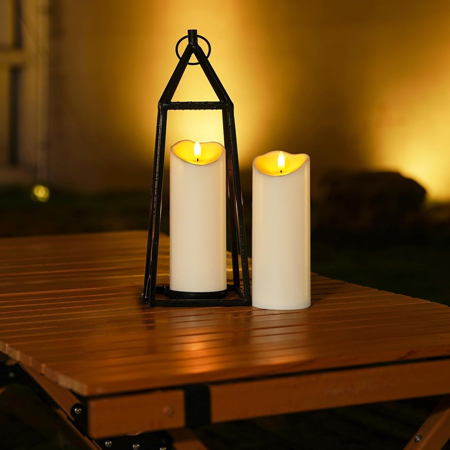 Homemory Outdoor Waterproof LED Candles, Battery Operated with Remote and Timers, Electric Fake Plastic Pillar Candles, Ivory White, Set of 2