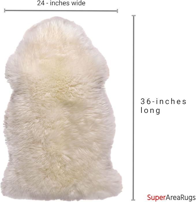 Premium Genuine Fur Sheepskin Rug - Real N.Z. 100% Sheepskin Natural Luxury Fluffy Lambskin Fur Area Rug - Seat Cover for Sofa Chair and Bedroom - 2' W x 3'L - Natural Creamy White Wool