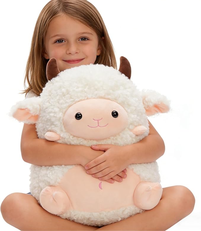 MaoGoLan 14'' Sheep Stuffed Animal Plush Lamb Squishable Throw Pillow for Kids Girls Cute Goat Body Pillow with Uncented Beads Inside - Christmas Valentine's Day Birthday Gifts