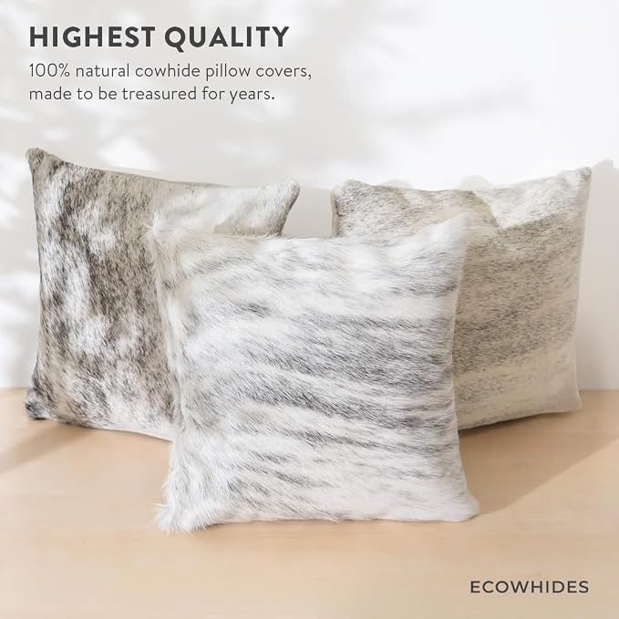 ecowhides 100% Genuine Brazilian Cowhide Pillow Cover – Luxury Leather Decorative Cushion for Rustic & Western Home Décor