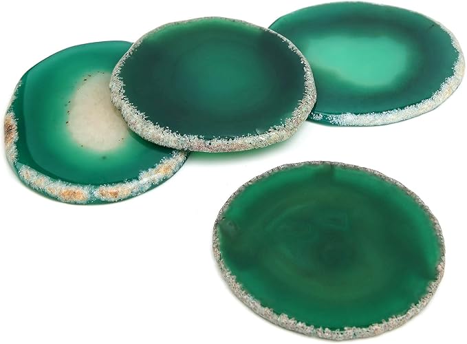 Natural Green Agate Coasters for Drinks Set of 4 | Natural Stone Drink Coasters, Decorative Table Coasters for Coffee Table, Bar or Desk, Housewarming Gift