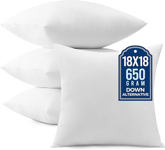 puredown® 18x18 Pillow Inserts, Pack of 4, Fluffy Soft Square Form Sham Stuffer, Decorative Throw Pillows for Couch, Sofa, Bed and Home Decor