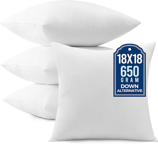 puredown® 18x18 Pillow Inserts, Pack of 4, Fluffy Soft Square Form Sham Stuffer, Decorative Throw Pillows for Couch, Sofa, Bed and Home Decor