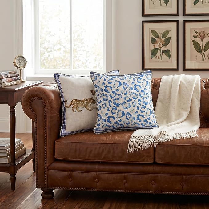 patdrea Designer Vintage Linen Throw Pillow Cover,12"x28",Set of 2-Fromm E | Elegant Decorative Pillow Case with Zipper,Leopard Pattern,Pillow Cover for Couch Living Room Bedroom Sofa